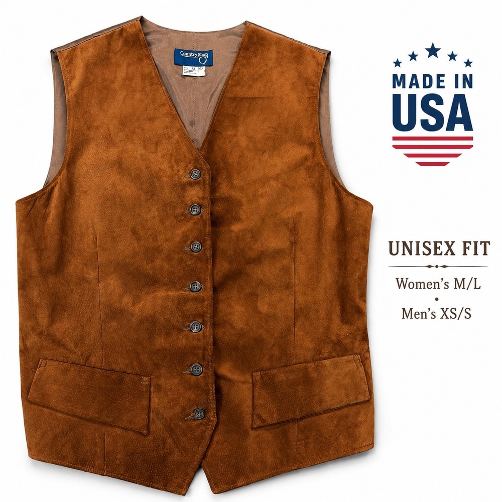 Vintage 90's Suede Leather Western Vest USA Made Unisex Women's‎ M/L Men's XS/S